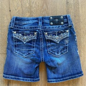 Miss Me girls denim jean shorts rhinestones stitching sz 14